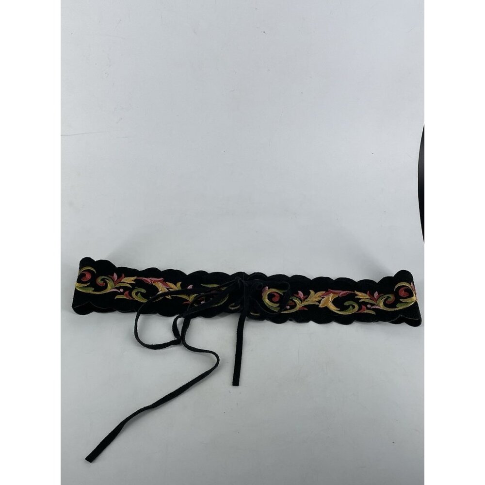 Leatherock Tie Belt Boho Hippie Embroidered USA Medium 32" Black - Picture 2 of 7